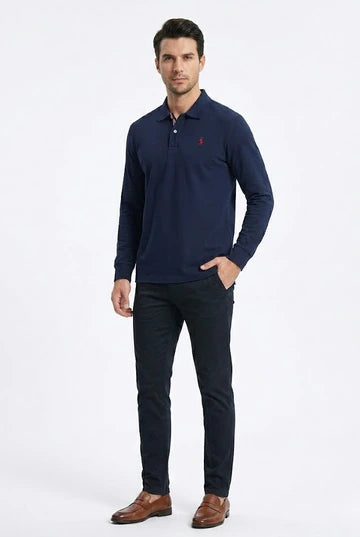 Men's Premium Cotton Long Sleeve Polo Shirt