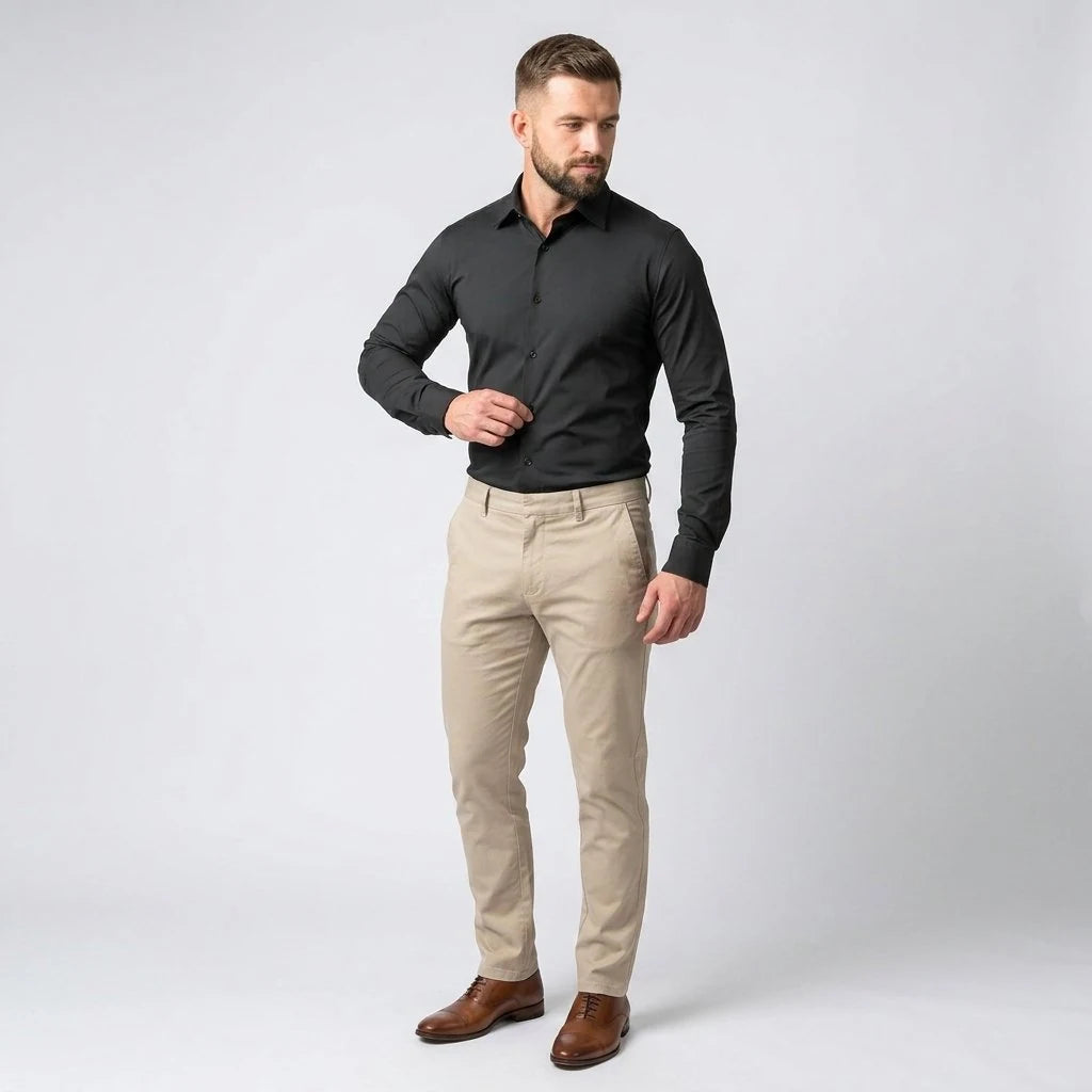 Four-Sided Stretch-Free Men's Long-Sleeved Shirt